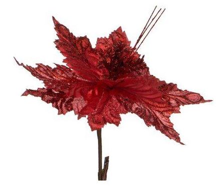 Цветок искусственный ПУАНСЕТИЯ диаметр 27 см на клипсе красн 241-1712